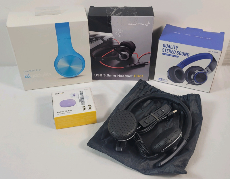 [Amazon Return] - 5 As New Wired & Wireless Headsets and Earbuds w/Packaging . All Untested