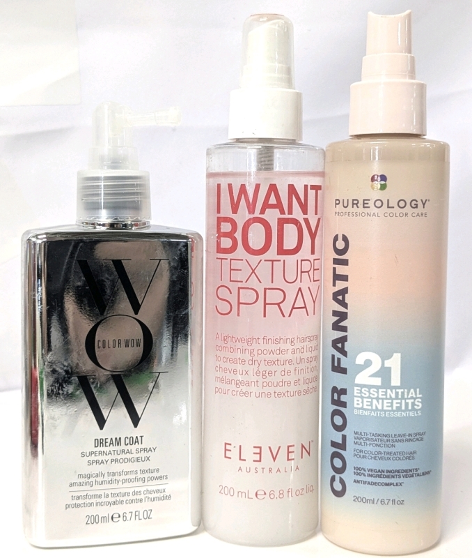 [See Desc] COLOR WOW Dream Coat Supernatural Spray, I WANT BODY Texture Spray & PUREOLOGY Color Fanatic Multi-Tasking Leave-In Spray