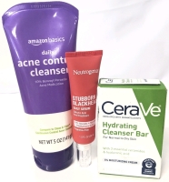 [See Desc] AMAZON BASICS Acne Control Cleanser, NEUTROGENA Stubborn Blackhead Daily Serum & New Sealed CERAVE Hydrating Cleanser Bar