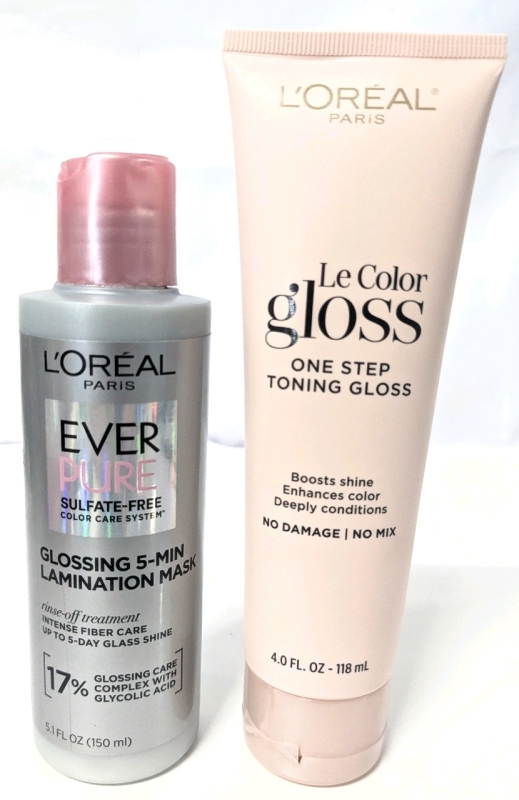 [See Desc] L'OREAL Ever Pure Glossing 5-Min Lamination Mask & Le Color Gloss: One Step Toning Gloss, Boosts Shine, Enhances Color, Deeply Conditions