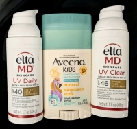 [See Desc] 2&times; ELTA MD Skincare Broad Spectrum 40SPF & 60SPF Tinted Face Sunscreens & AVEENO Kids 50SPF Mineral Sunscreen Stick