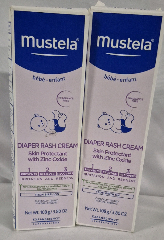 2 NEW Mustela Diaper Rash Cream with Zinc Oxide 108g Exp 12 2025