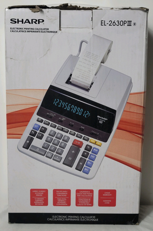 New - Sharp EL-2630PIII Electronic Printing Calculator . Retail $125 . Rip to Box Lid