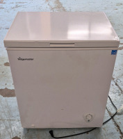 As New Fridgemaster 5 Cubic Foot Chest Freezer. Measures 20.5" (depth) by 27.5" (wide) by 33" (height)