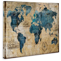 New - Vintage Abstract World Map Design Canvas Decorative Wall Hanging . Measures 47"&times;36"&times;1.5" .