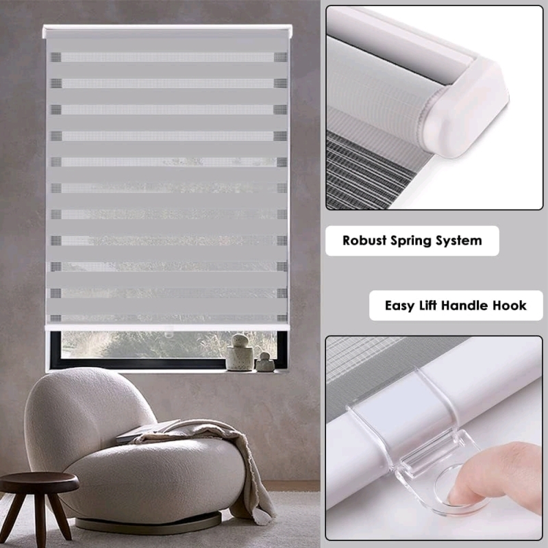 New in Box | LUCKUP Cordless Zebra Blinds- Free Stop Roller Shades for Windows Dual Layer Light Control Fabric for Home Office Kitchen Day and Night Light Filtering Window Blinds, 26" W x 72" H, Grey | Retails Over $50