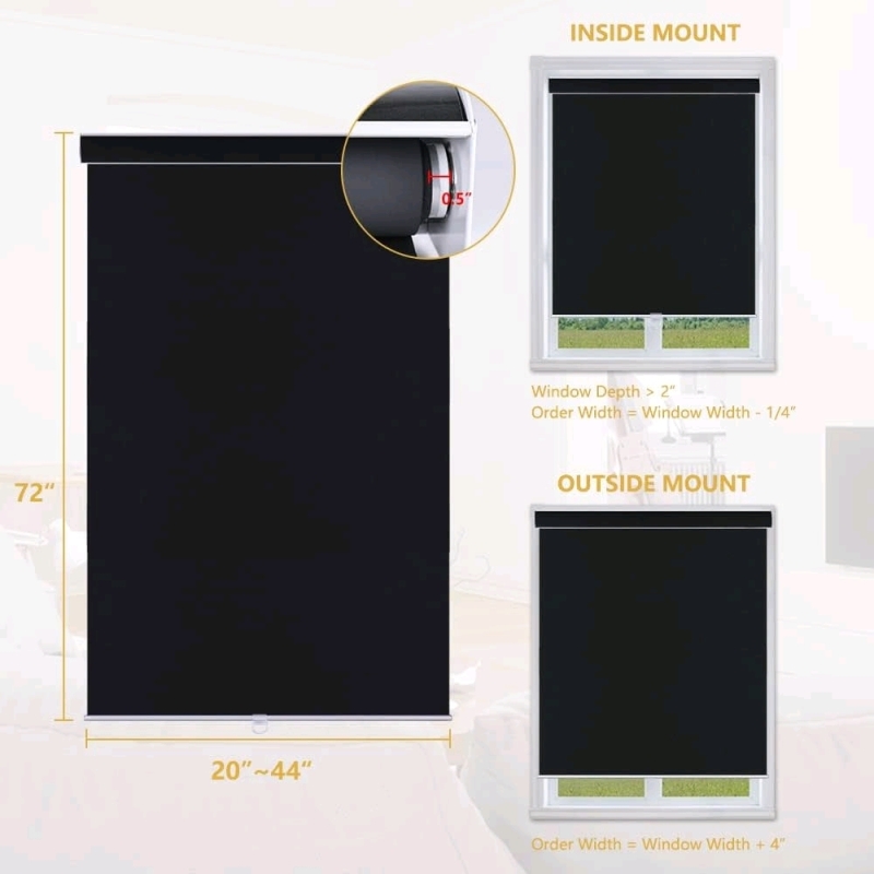New in Box | KCO Cordless Roller Blinds Blackout Roller Shades Window Blind with Valance Cover Waterproof Thermal Insulated Room Darkening Shades 20" W x 72" L, Black