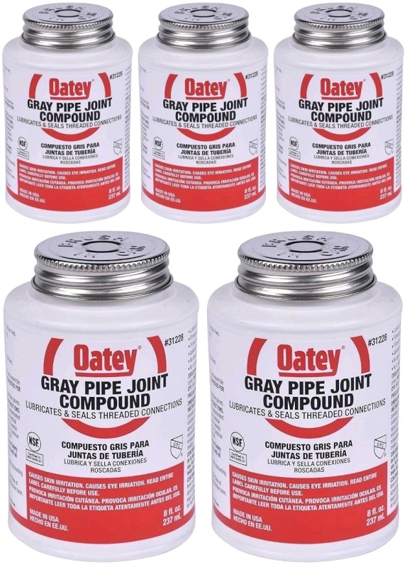 5 New OATEY Grey Joint Compounds, 237ml each, Lubricates & Seals Threaded Connections, Over $70 Retail Value!