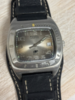 Fossil Blue &lsquo;&rsquo; Blue &lsquo;&rsquo; Stainless Steel Genuine Leather Black Band Watch Working Chunky