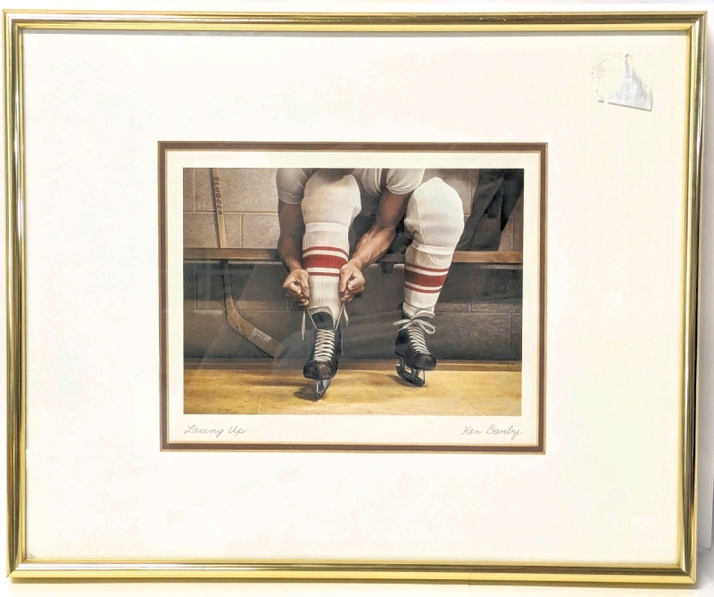 Vintage Ken Darby "Lacing Up" Canadian Contemporary Art Print, Framed & Matted with Info Sheet on Back, 13.5" &times; 12"