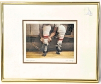 Vintage Ken Darby "Lacing Up" Canadian Contemporary Art Print, Framed & Matted with Info Sheet on Back, 13.5" &times; 12"