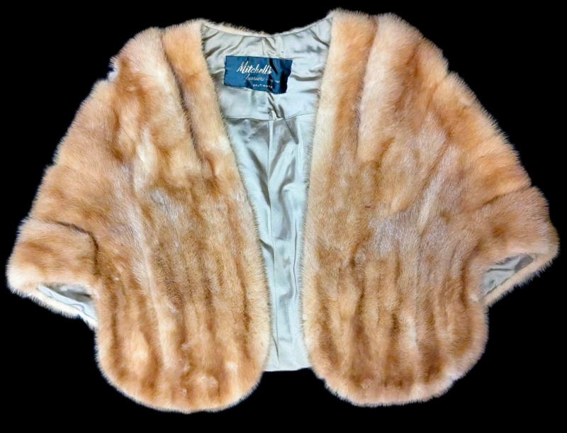 Vintage MITCHELL'S FURRIERS Baltimore Embroidered Mary Cahill Real Fur Stole / Shrug