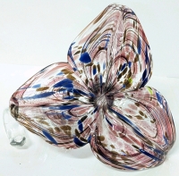 Large Striking Murano-Style Art Glass 7.25" Long Twisted Stem Blown Glass Flower with Purples, Blues, & Metallic Flakes