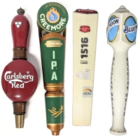 4 Draft Beer Tap Handles : Carlsberg Red, Creemore Boundless IPA, 1516 Bavarian Lager Craft Beer & Blue Moon White Bekgian, Up to 11.5" Long