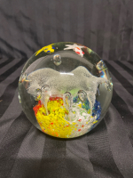 Blown Art Glass 5&rdquo; Paperweight with Fish Detail | Bubble Inclusions