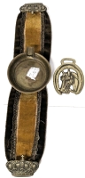 Vintage Brass Over-Arm Armchair Ashtray (3.25" &times; 15.5" Long) + English Horse Brass Good Luck Horseshoe Bridle Harness Decoration (3.5" Long)