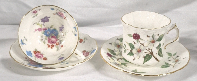 2 Beautiful Hammersley Teacups and Saucers - Dogwood Blossom & Floral Bouquet