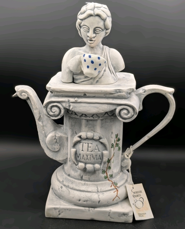 Vintage 1993 Swineside Ceramics England TEA MAXIMA Greco-Roman Style Teapot, No Chips or Cracks, Crazing Present