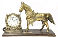 Vintage 1950s Official ROY ROGERS "Trigger" The Wonder Horse Electric Horseshoe Clock, Tested for Power! Wood Base Measures 17" &times; 4.8"