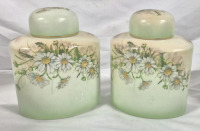 2 Stunning Vintage Limoges France Hand Painted Vanity Lidded Canister Jars - Porcelain Daisy 6" Tall