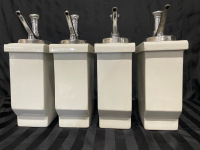 4 Vintage 14&rdquo; tall Poreclain Soda Fountain Syrup Dispensers | Metal Pumps | No cracks