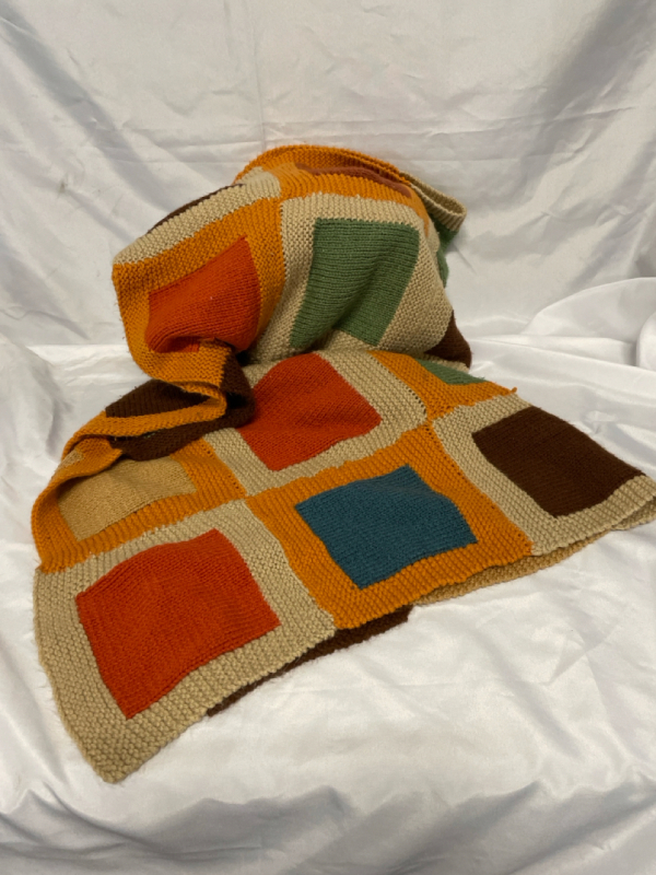 Vintage 42&rdquo;x42&rdquo; Handmade Multicoloured Presumed Knitted Blanket