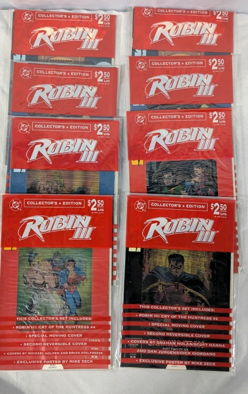 8 Vintage DC Robin III: Call of The Huntress Sealed Collector Sets. Issues 1-5. With Moving Covers & Posters. 2 Copies of 1, 4 & 5.