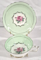 Vintage Paragon Double Warranted Teacup & Saucer - Green with Pink Rose