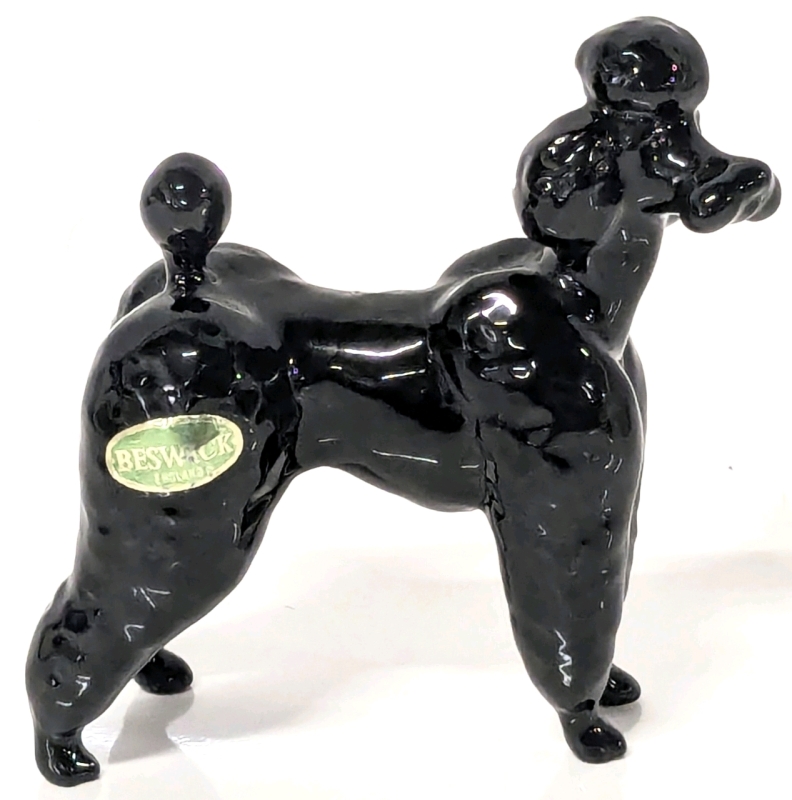 Vintage BESWICK Black Poodle Figurine with Original Sticker, 3.75" Tall, No Chips or Cracks