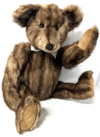 Large Vintage Real Fur Jointed Teddy Bear with Corderoy Paw & Feet Pads, Stands 22" Tall