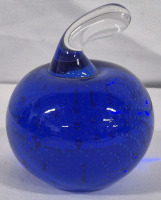 Vintage Handblown Colbalt Blue Art Glass 2.75" tall "Apple" - Controlled Bubbles
