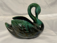 Vintage 6&rdquo; tall Blue Mountain Pottery Green Drip Glaze Swan Planter
