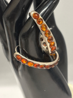 Sterling Silver 925 Amber Oval Hoop Earrings Stamped Approximately 1.25 inch drop Pierced