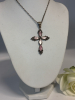 Sterling Silver Pink Gemstone Cross Necklace Cross Approximately 2.25 inch W/ Bale Chain 23 inch Ring Clasp Vintage - 6