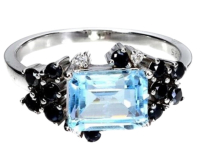 925 Sterling Silver Ring Octagon Blue Tooaz 8 x6mm and Spinel Gemstone Size 8.5