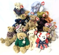 19 Vintage TY Collectable Jointed Teddy Bears (+ 1 Rabbit), All With Heart Tags, Up to 9" Tall