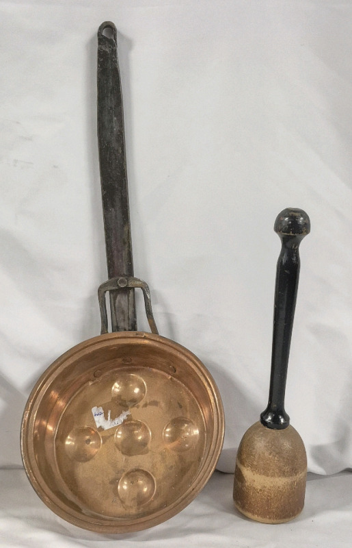 Vintage Copper Egg Pot & Wooden Food Masher