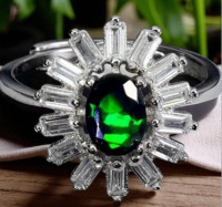 925 Sterling Silver Ring Black Opal 7 x 5mm Natural Gemstone Size 7.5 Spectacular