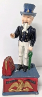 Vintage Cast Iron UNCLE SAM Mechanical Coin Bank with Stopper : 10.5" Tall