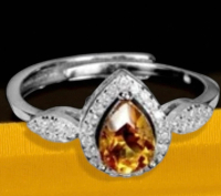 925 Sterling Silver Ring Pear Citrine 7x5mm Natural Gemstone Size 7.5