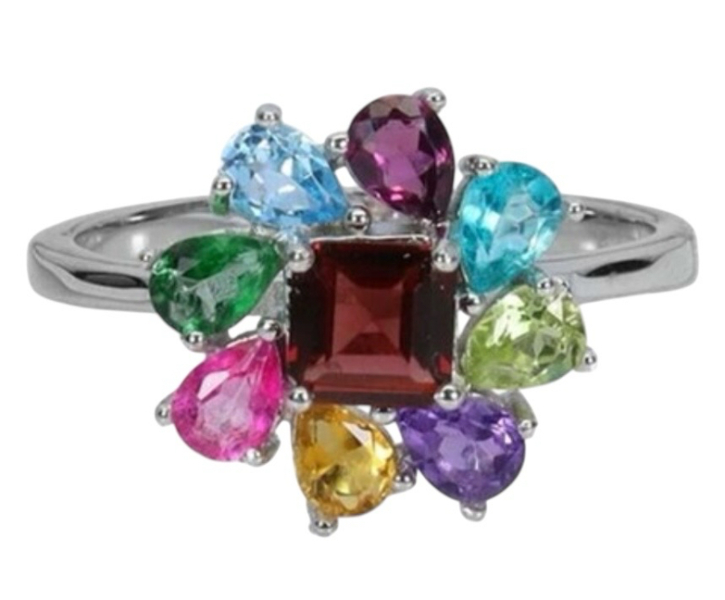 925 Sterling Silver Ring Square Mozambique Garnet Topaz Gemstone Size 8
