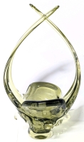 Vintage Avocado Art Glass Basket, 13.25" Tall, No Chips or Cracks