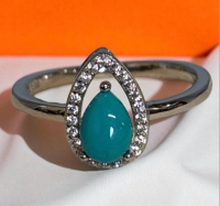 925 Sterling Silver Ring Pear Turquoise 7 x 5mm Natural Gemstone Size 8
