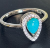 925 Sterling Silver Ring Pear Turquoise 7 x 5mm Natural Gemstone Size 8 - 2