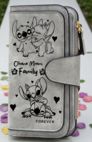 DISNEY Stitch Long Wallet Snap Closure Large Capacity Multi-Card Slots & Zipper Pockets Durable Approximately 7.4 x 4 inch Silver Grey