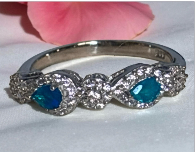 925 Sterling Silver Ring Blue Opal 4x3mm Natural Gemstone Size 8