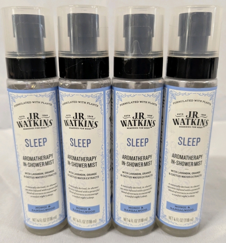 4 New J.R. Watkins Aromatherapy In Shower Mist. "Sleep" Scent. 118ml Each.