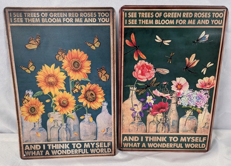 2 Metal Signs with Garden Theme. 8" by 12"