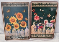 2 Metal Signs with Garden Theme. 8" by 12"