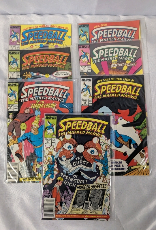 7 Vintage Marvel Speedball the Masked Marvel Comics. Issues 1-5, 8, 10.